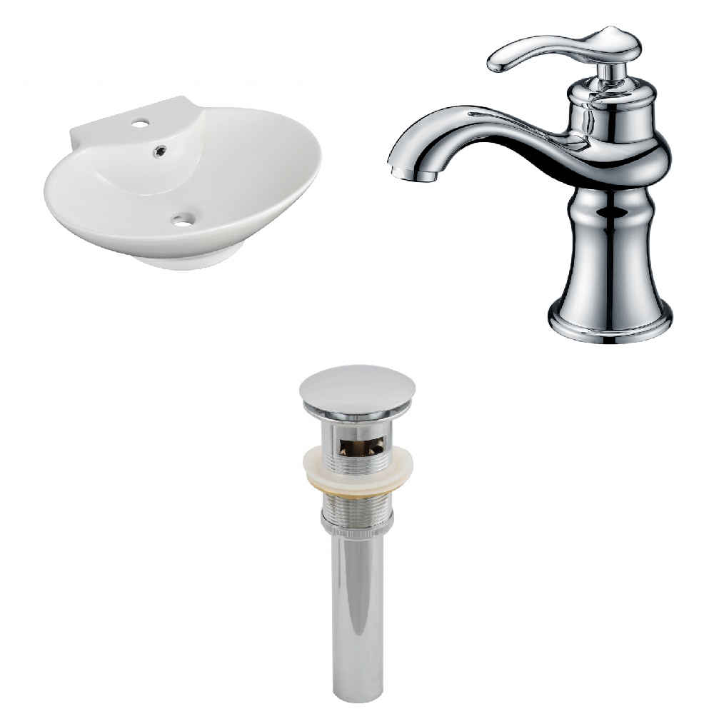 22.75-in. x 17.25-in. Oval Bathroom Vessel Sink Set White Enamel Glaze