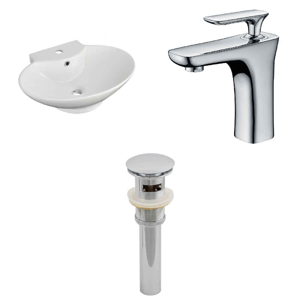 22.75-in. x 17.25-in. Oval Bathroom Vessel Sink Set White Enamel Glaze