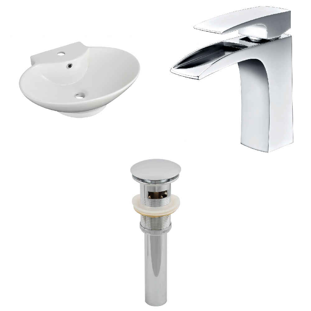 22.75-in. x 17.25-in. Oval Bathroom Vessel Sink Set White Enamel Glaze