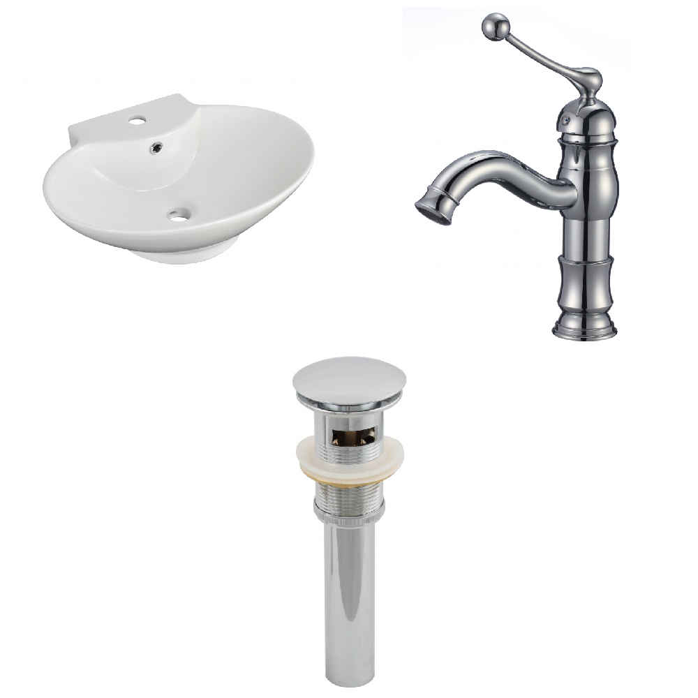 22.75-in. x 17.25-in. Oval Bathroom Vessel Sink Set White Enamel Glaze