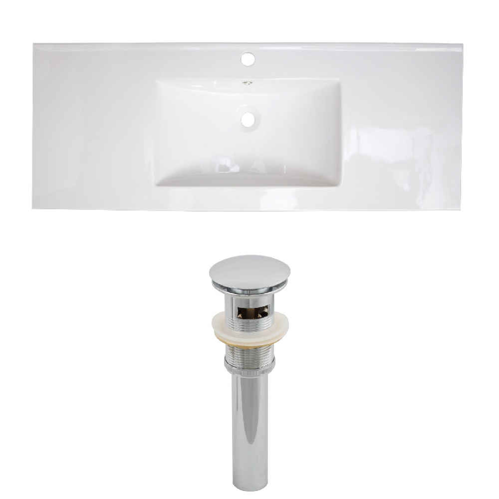48-in. W 1 Hole Ceramic Top Set In White Color - Overflow Drain Incl.