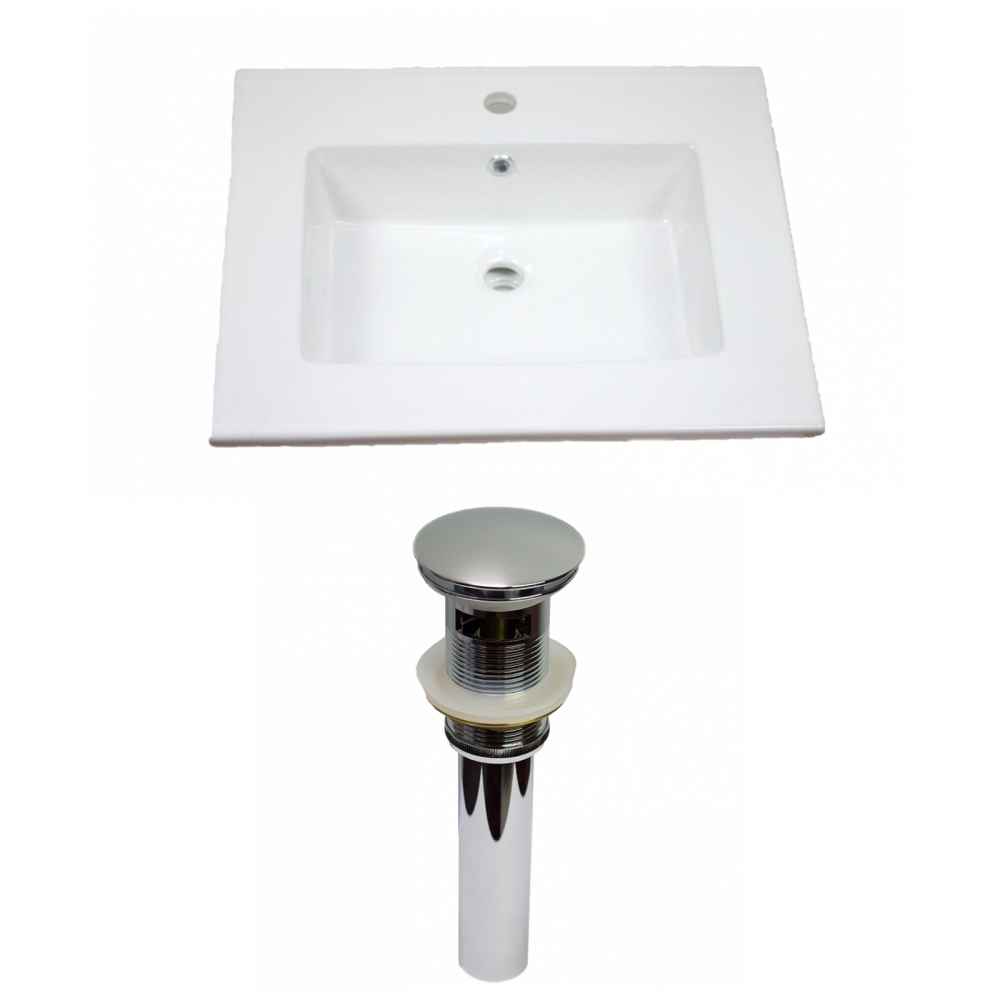 25-in. W 1 Hole Ceramic Top Set In White Color - Overflow Drain Incl.