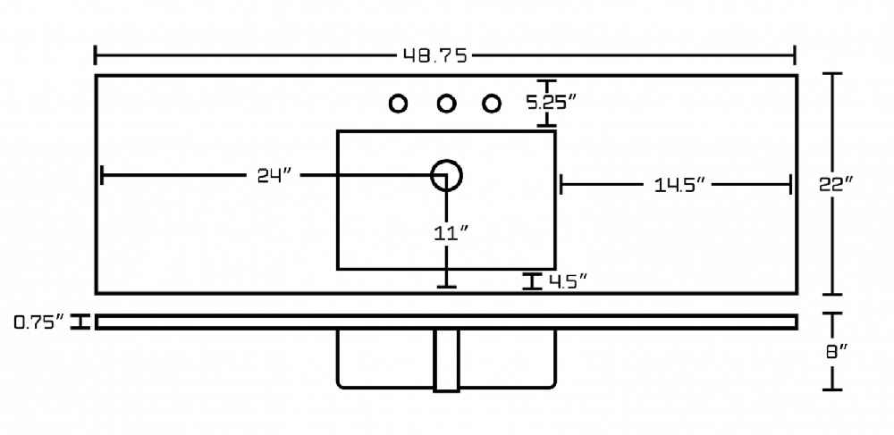 48.75-in. W 3H8-in. Ceramic Top Set In White Color - Overflow Drain Incl.