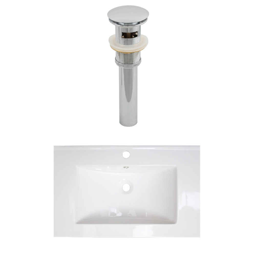 24-in. W 1 Hole Ceramic Top Set In White Color - Overflow Drain Incl.