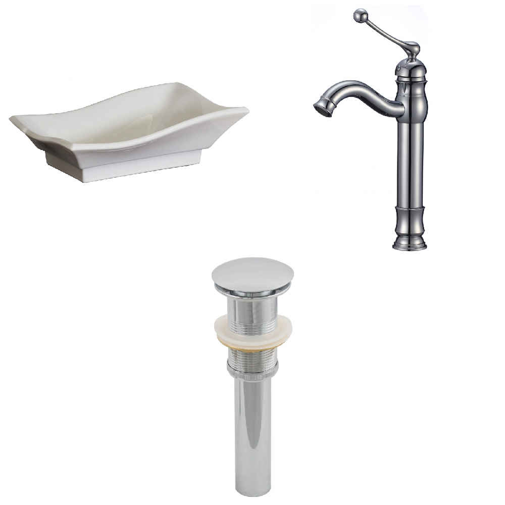 20-in. x 14-in. Unique Bathroom Vessel Sink Set White Enamel Glaze