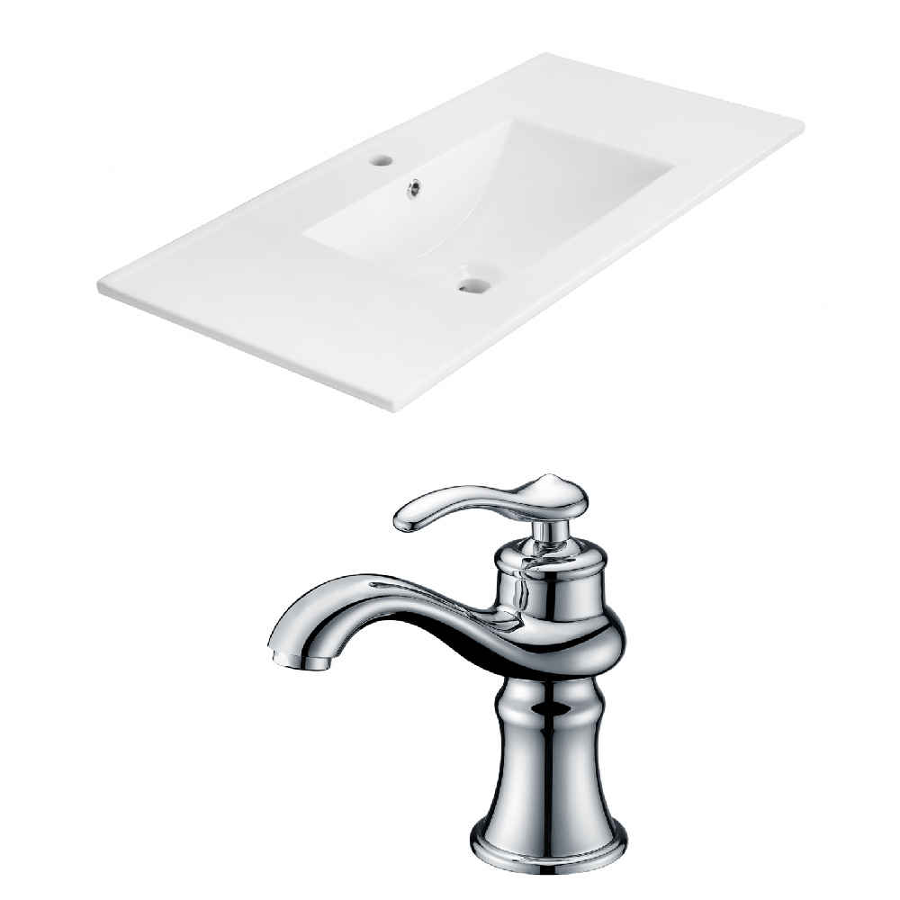 35.5-in. W 1 Hole Ceramic Top Set In White Color