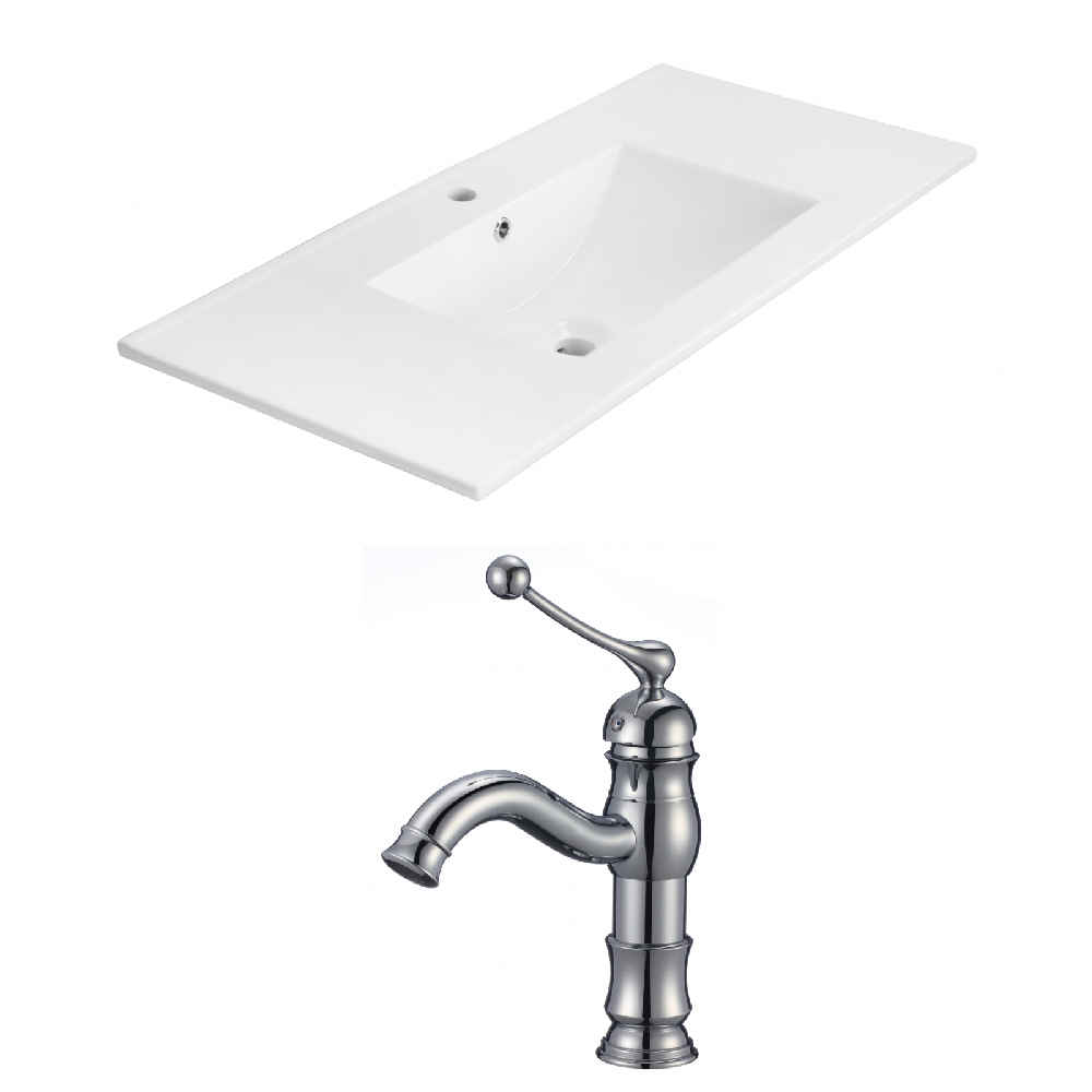 35.5-in. W 1 Hole Ceramic Top Set In White Color