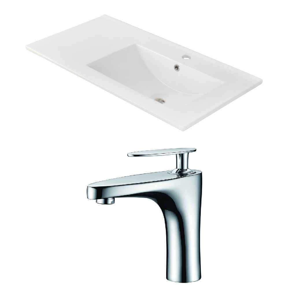 35.5-in. W 1 Hole Ceramic Top Set In White Color