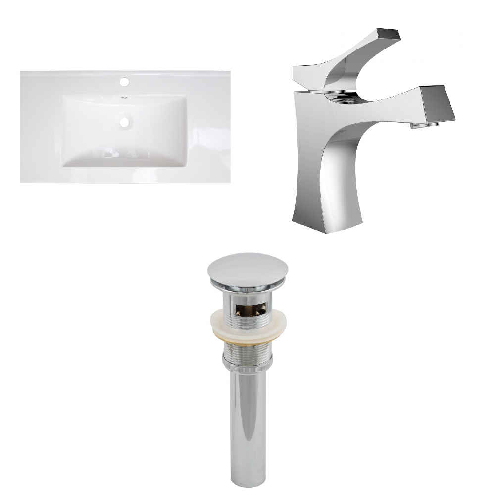 35.5-in. W 1 Hole Ceramic Top Set In White Color - Overflow Drain Incl.