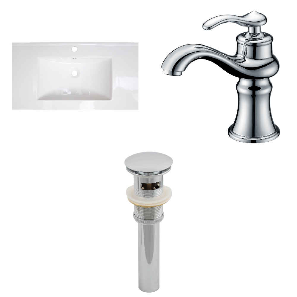 35.5-in. W 1 Hole Ceramic Top Set In White Color - Overflow Drain Incl.