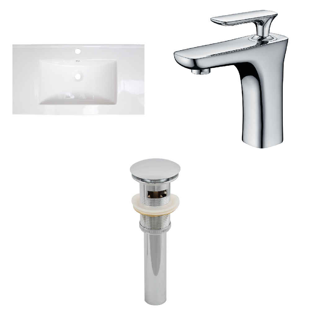 35.5-in. W 1 Hole Ceramic Top Set In White Color - Overflow Drain Incl.