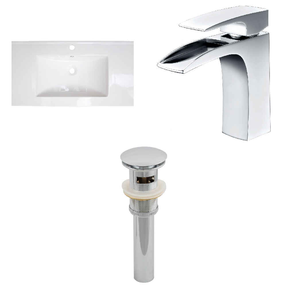 35.5-in. W 1 Hole Ceramic Top Set In White Color - Overflow Drain Incl.