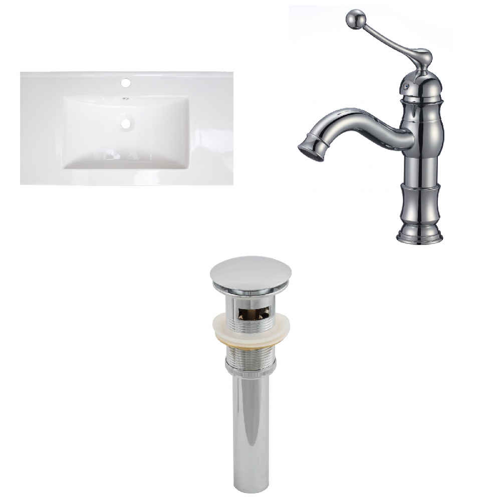 35.5-in. W 1 Hole Ceramic Top Set In White Color - Overflow Drain Incl.