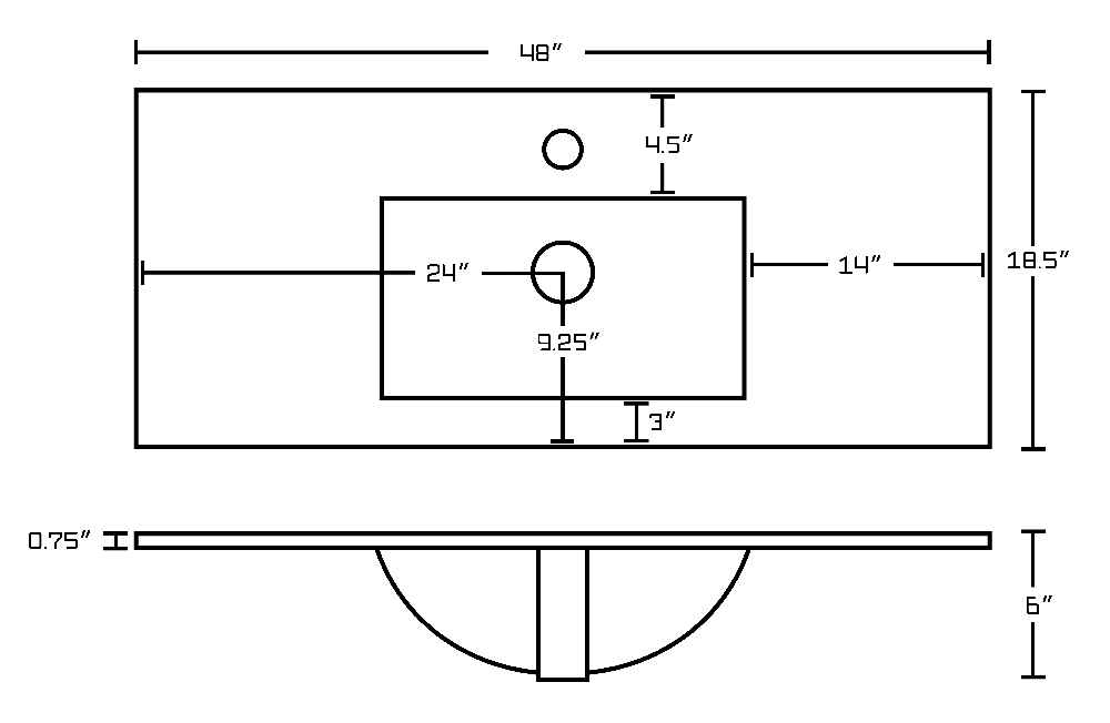 48-in. W 1 Hole Ceramic Top Set In White Color - Overflow Drain Incl.