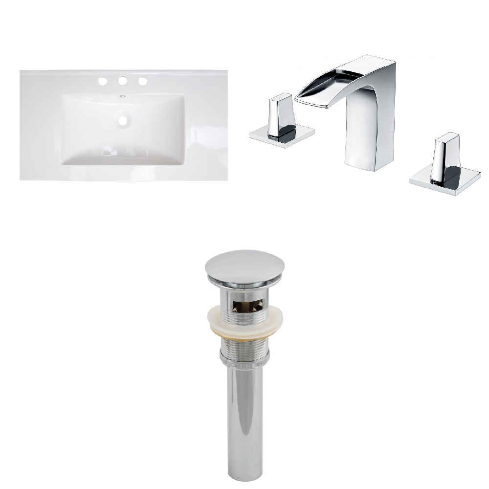 35.5-in. W 3H8-in. Ceramic Top Set In White Color - Overflow Drain Incl.