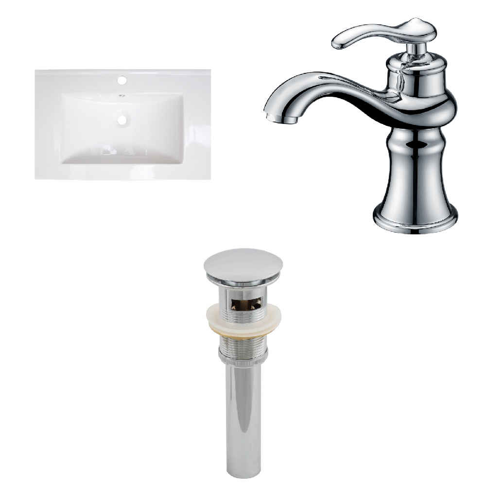 23.75-in. W 1 Hole Ceramic Top Set In White Color - Overflow Drain Incl.