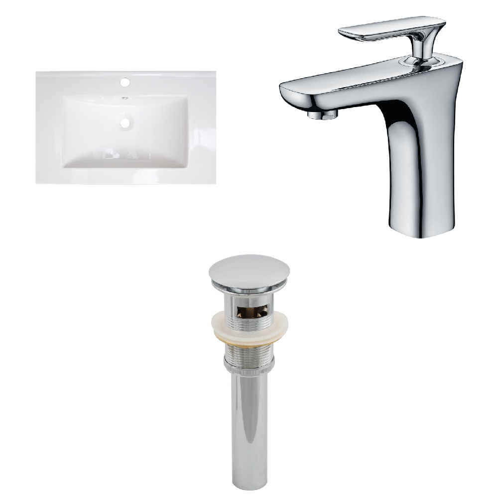23.75-in. W 1 Hole Ceramic Top Set In White Color - Overflow Drain Incl.