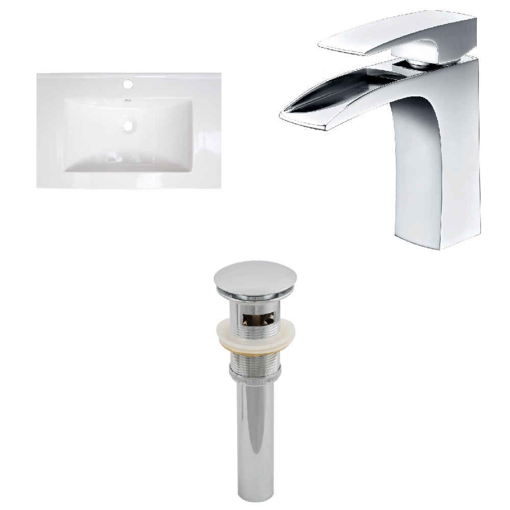 23.75-in. W 1 Hole Ceramic Top Set In White Color - Overflow Drain Incl.