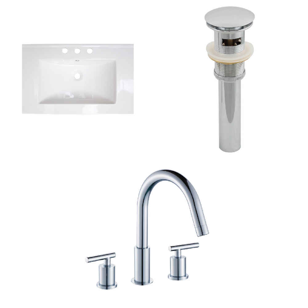 23.75-in. W 3H8-in. Ceramic Top Set In White Color - Overflow Drain Incl.