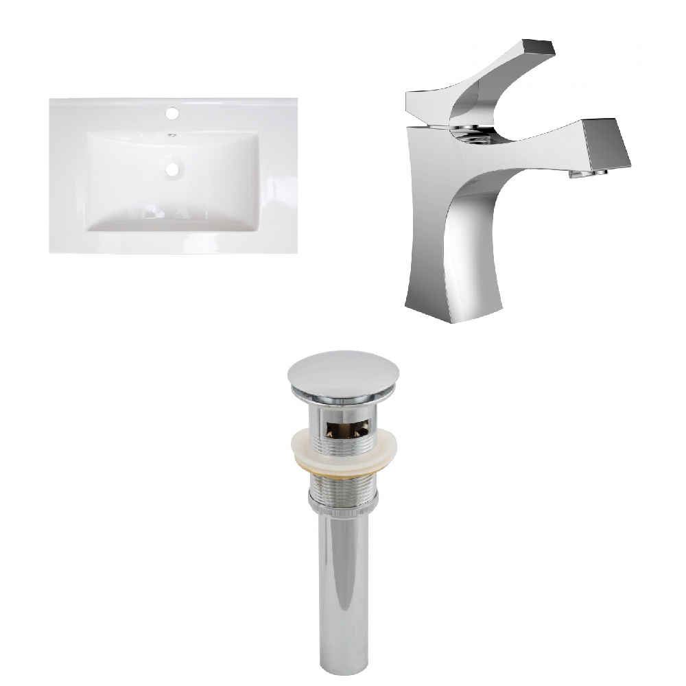 30-in. W 1 Hole Ceramic Top Set In White Color - Overflow Drain Incl.