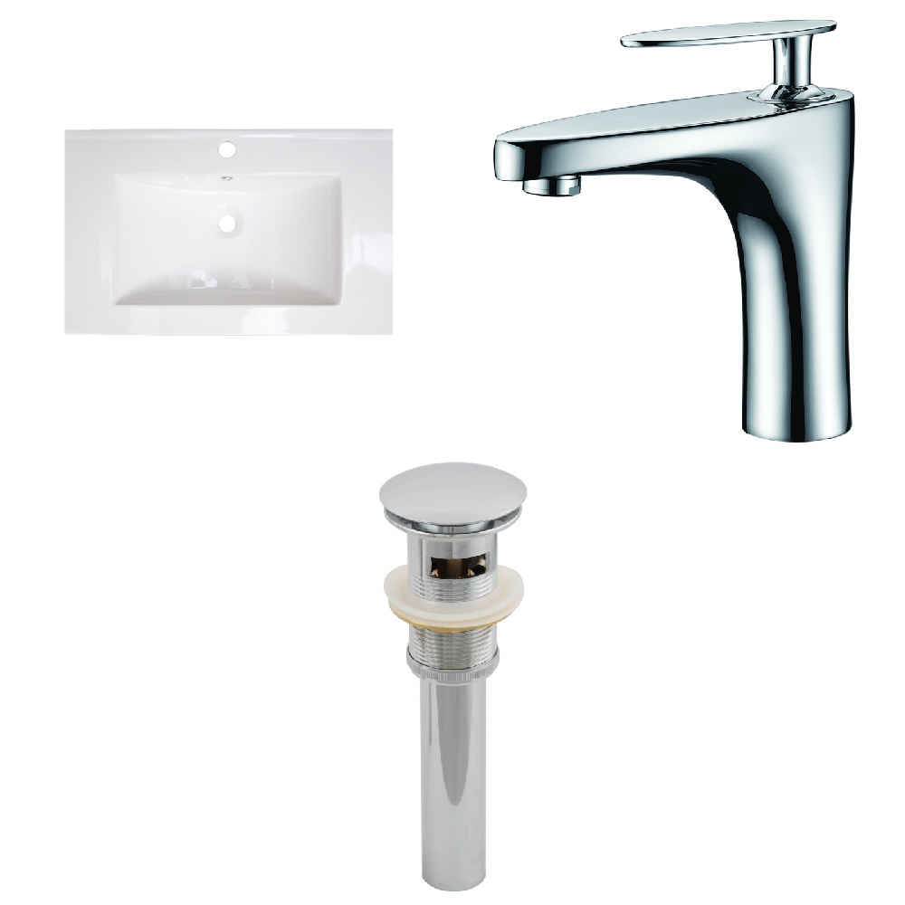 30-in. W 1 Hole Ceramic Top Set In White Color - Overflow Drain Incl.