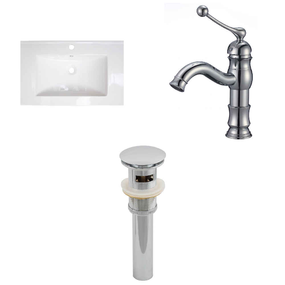 30-in. W 1 Hole Ceramic Top Set In White Color - Overflow Drain Incl.