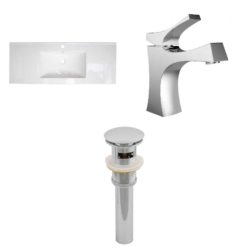 48-in. W 1 Hole Ceramic Top Set In White Color - Overflow Drain Incl.