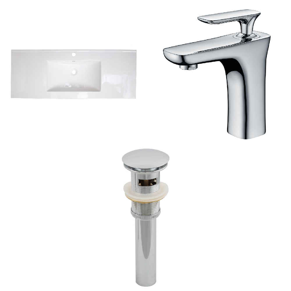 48-in. W 1 Hole Ceramic Top Set In White Color - Overflow Drain Incl.