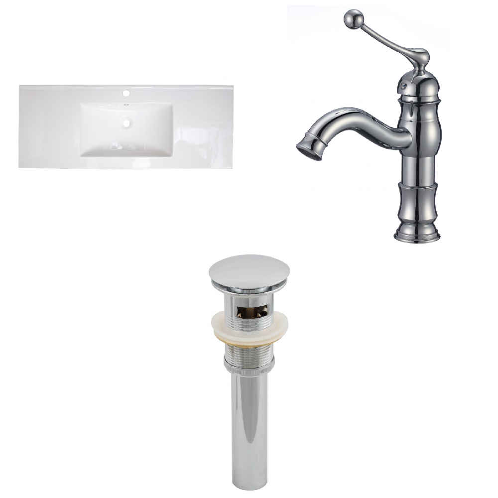 48-in. W 1 Hole Ceramic Top Set In White Color - Overflow Drain Incl.