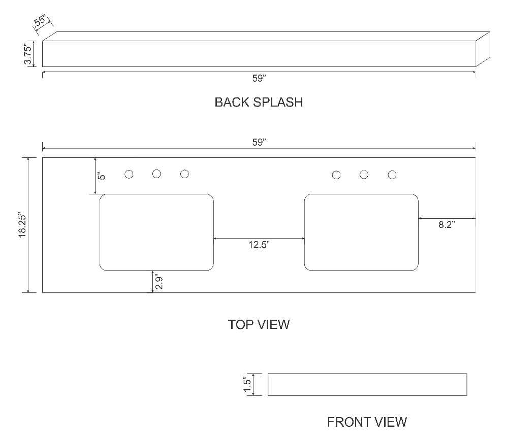 59-in. W 18.25-in. D Stone Top In Black Galaxy Color For 3H8-in. Faucet