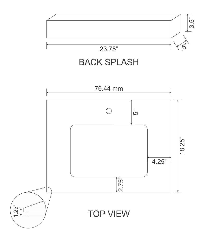 23.75-in. W 18.25-in. D Stone Top In Bianca Carara Color For 1 Hole Faucet