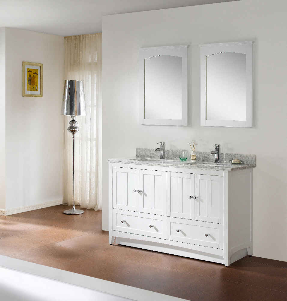 58.75-in. W 18-in. D Modern Plywood-Veneer Vanity Base Set Only In White