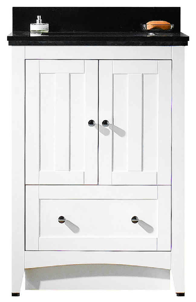 23.75-in. W Floor Mount White Vanity Set For 1 Hole Drilling Black Galaxy Top Biscuit UM Sink