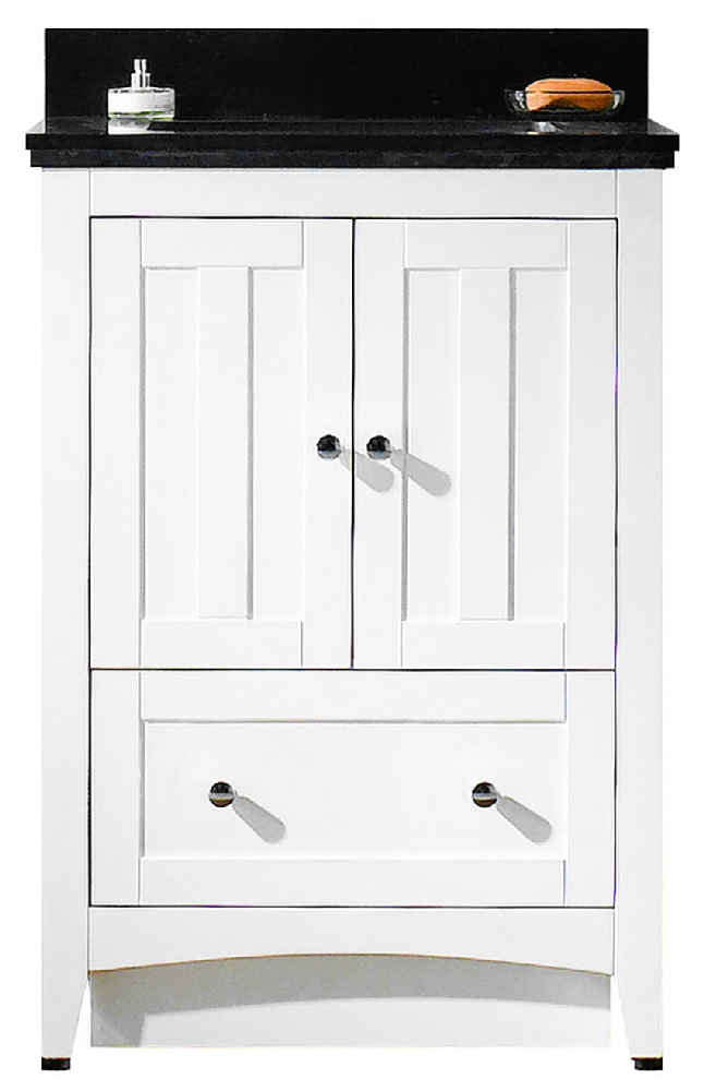 23.75-in. W Floor Mount White Vanity Set For 3H8-in. Drilling Black Galaxy Top Biscuit UM Sink