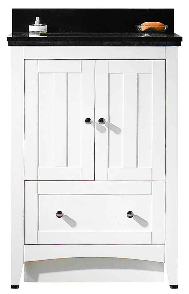 23.75-in. W Floor Mount White Vanity Set For 3H4-in. Drilling Black Galaxy Top Biscuit UM Sink