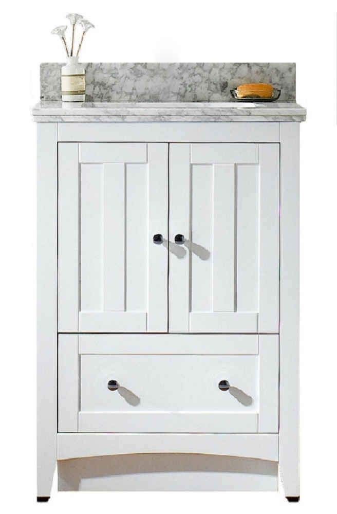 23.75-in. W Floor Mount White Vanity Set For 1 Hole Drilling Bianca Carara Top White UM Sink