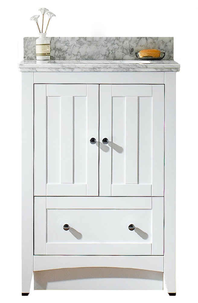 23.75-in. W Floor Mount White Vanity Set For 3H4-in. Drilling Bianca Carara Top Biscuit UM Sink