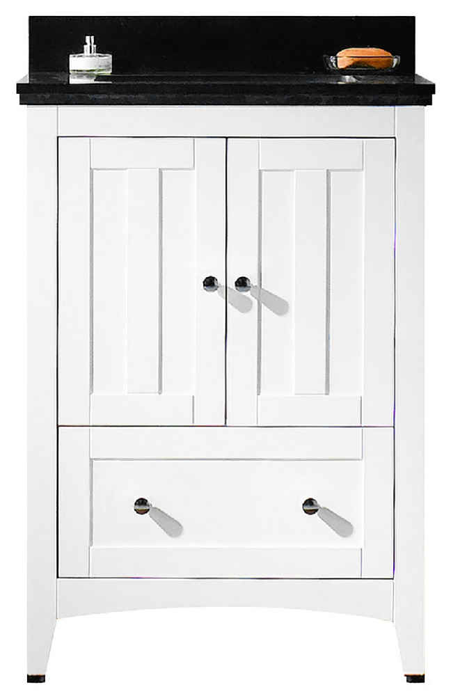 23.75-in. W Floor Mount White Vanity Set For 1 Hole Drilling Black Galaxy Top Biscuit UM Sink