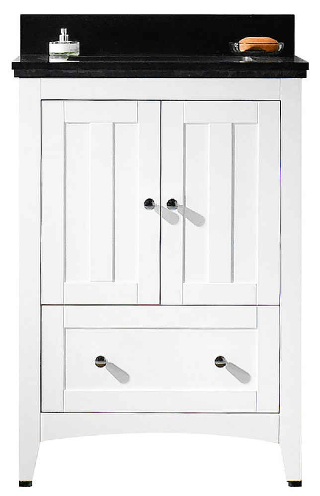 23.75-in. W Floor Mount White Vanity Set For 3H4-in. Drilling Black Galaxy Top Biscuit UM Sink