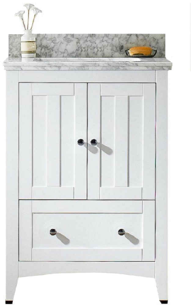 23.75-in. W Floor Mount White Vanity Set For 1 Hole Drilling Bianca Carara Top Biscuit UM Sink