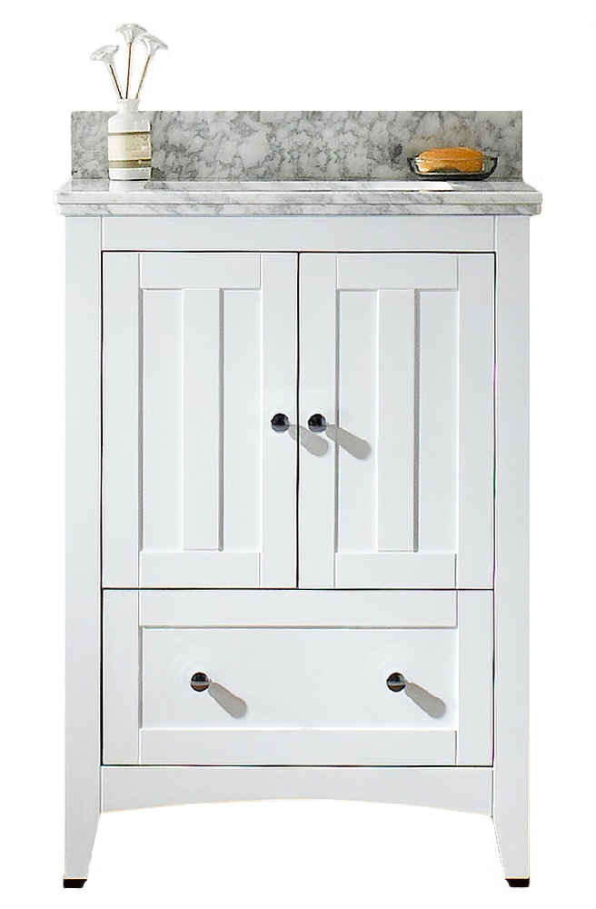 23.75-in. W Floor Mount White Vanity Set For 3H4-in. Drilling Bianca Carara Top Biscuit UM Sink