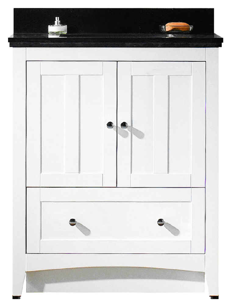 30.5-in. W Floor Mount White Vanity Set For 3H4-in. Drilling Black Galaxy Top Biscuit UM Sink