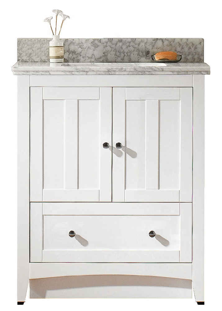 30.5-in. W Floor Mount White Vanity Set For 3H4-in. Drilling Bianca Carara Top Biscuit UM Sink