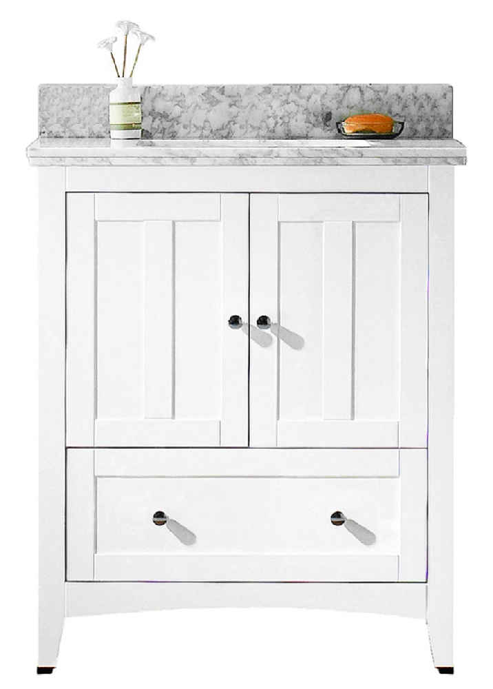 30.5-in. W Floor Mount White Vanity Set For 1 Hole Drilling Bianca Carara Top Biscuit UM Sink