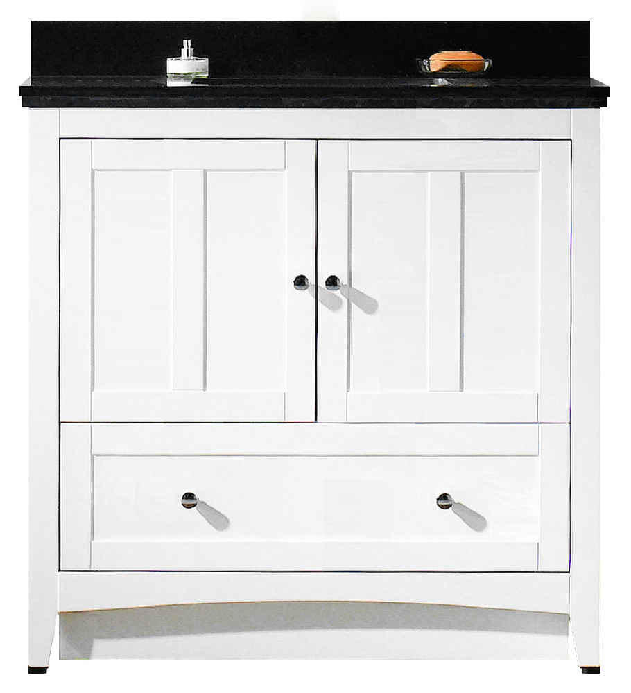 36-in. W Floor Mount White Vanity Set For 1 Hole Drilling Black Galaxy Top Biscuit UM Sink