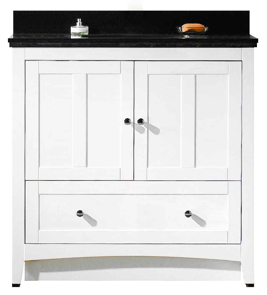 36-in. W Floor Mount White Vanity Set For 3H4-in. Drilling Black Galaxy Top Biscuit UM Sink