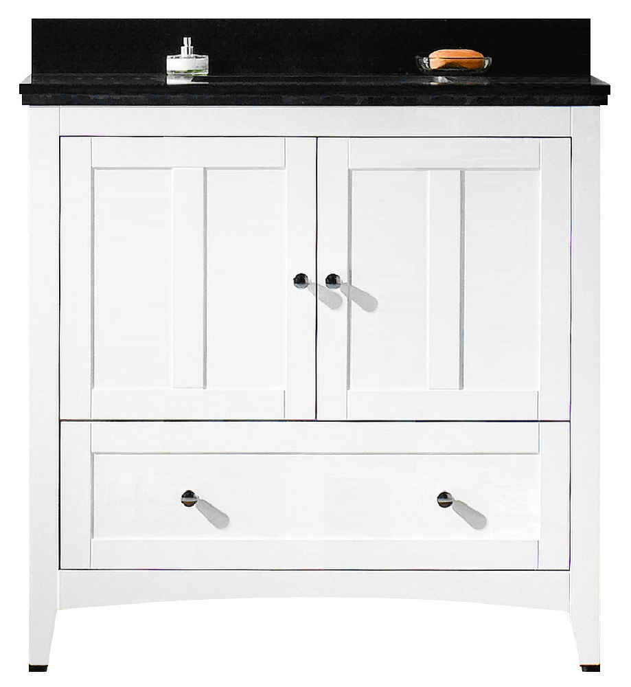 36-in. W Floor Mount White Vanity Set For 1 Hole Drilling Black Galaxy Top Biscuit UM Sink