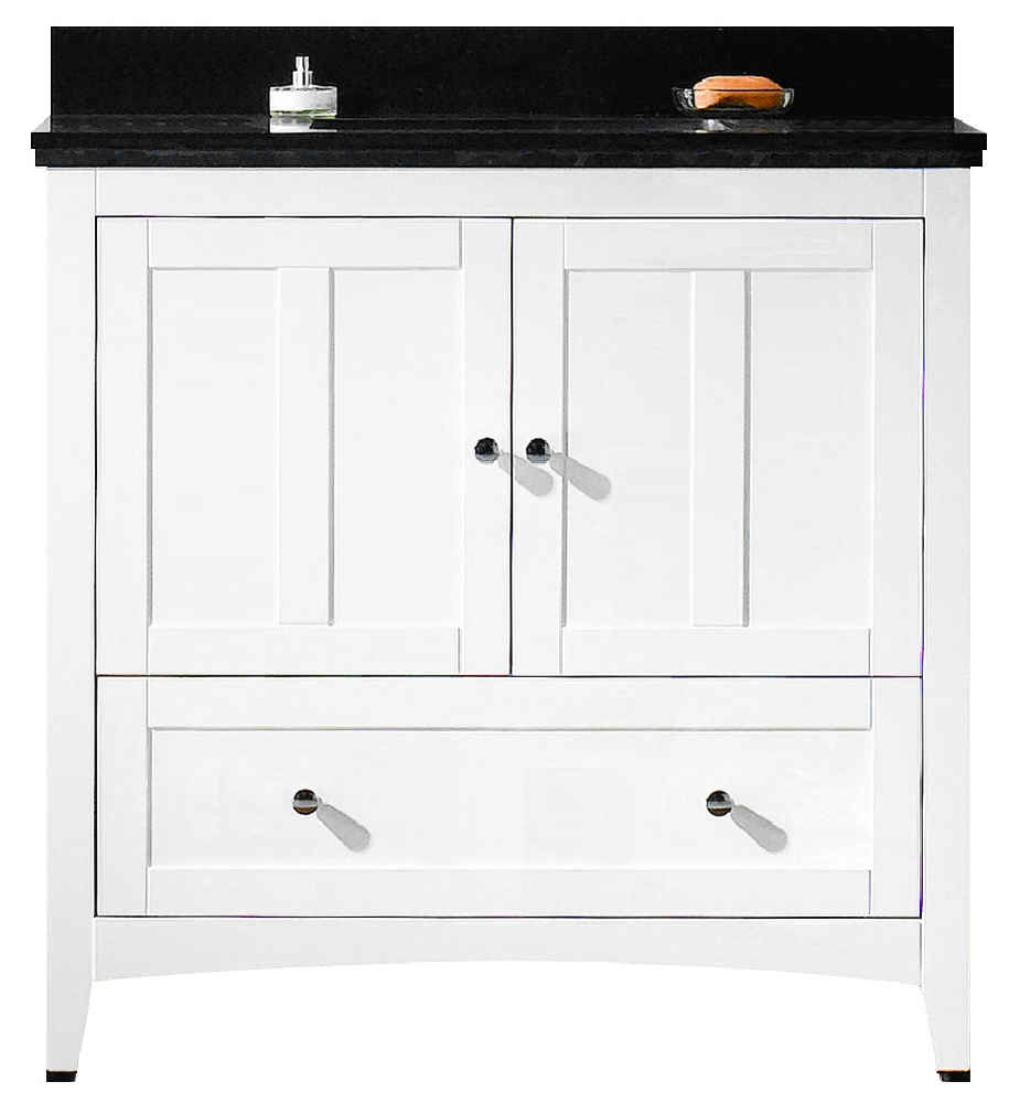 36-in. W Floor Mount White Vanity Set For 3H8-in. Drilling Black Galaxy Top Biscuit UM Sink