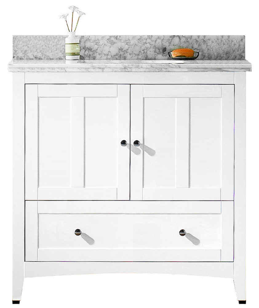 36-in. W Floor Mount White Vanity Set For 3H4-in. Drilling Bianca Carara Top White UM Sink