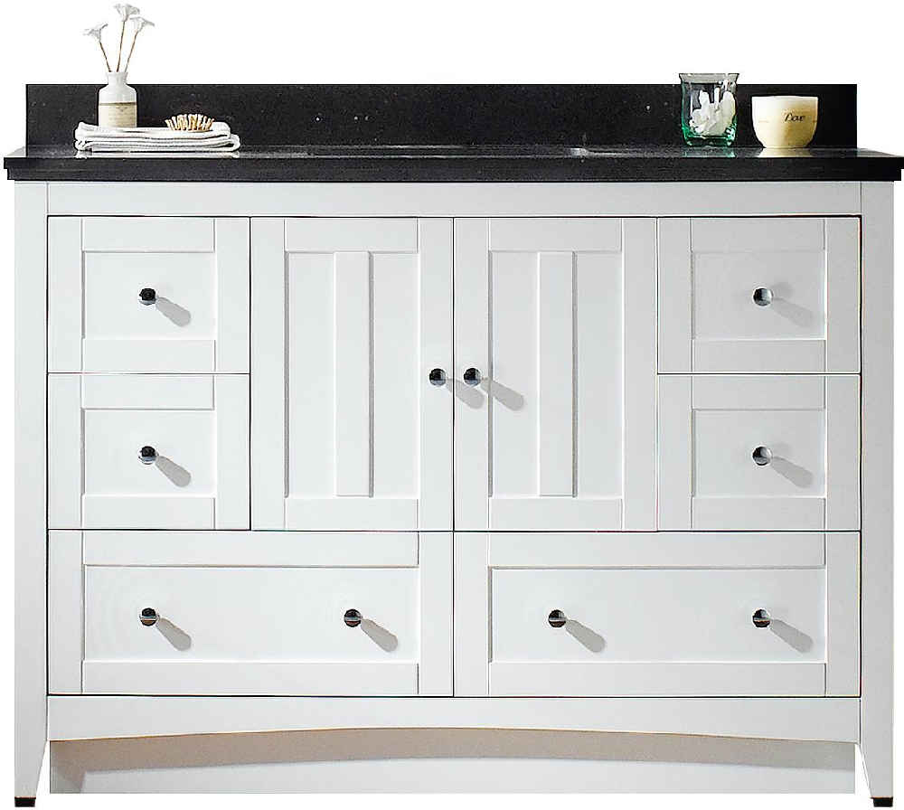47.6-in. W Floor Mount White Vanity Set For 3H8-in. Drilling Black Galaxy Top White UM Sink